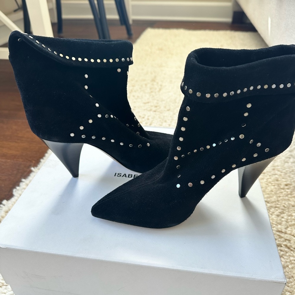 Isabel Marant Black Suede Studded Story Lisbo Ankle Boots, Size 39, NIB - Picture 6 of 14